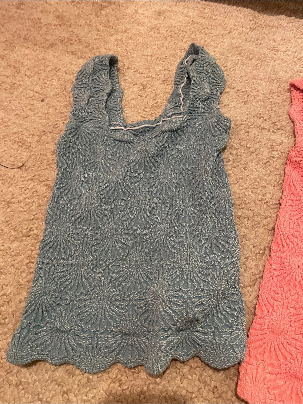 3 Free People Textured Tank Tops in Teal and Coral and cream - Picture 6 of 8